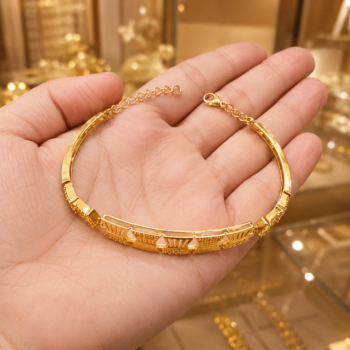 YLOCART Rose Gold Tone Designer Bracelet Kada for Women | Crystal Studded Geometric Fashion Jewellery