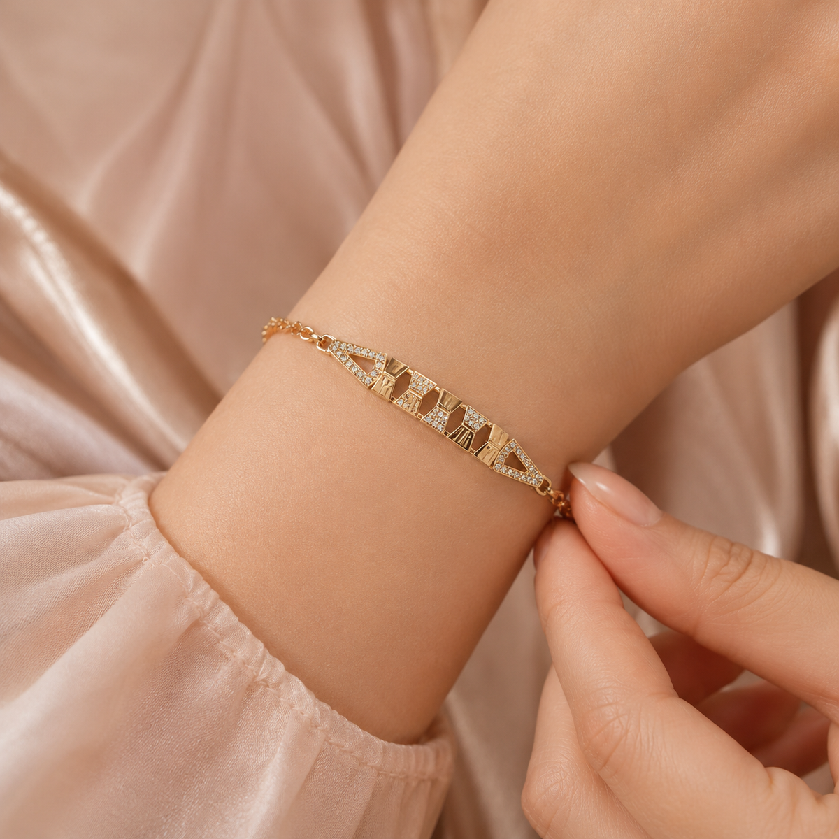 YLOCART Rose Gold Tone Designer Bracelet Kada for Women | Crystal Studded Geometric Fashion Jewellery