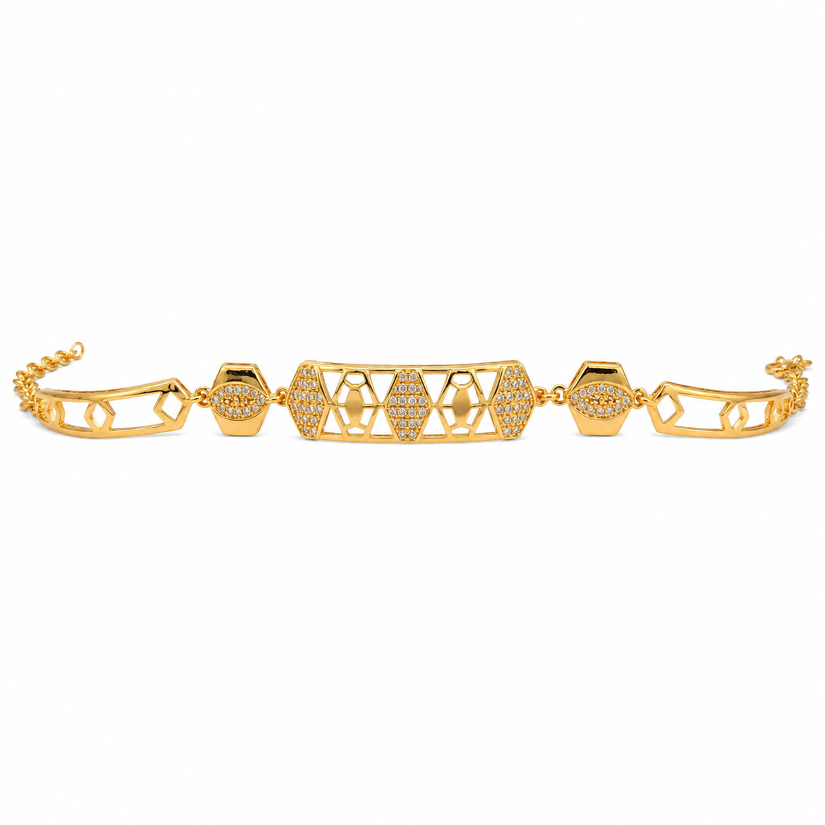 YLOCART Gold Plated American Diamond Bracelet for Women | Elegant Geometric Crystal Bracelet | Stylish Party Wear & Daily Wear Jewellery