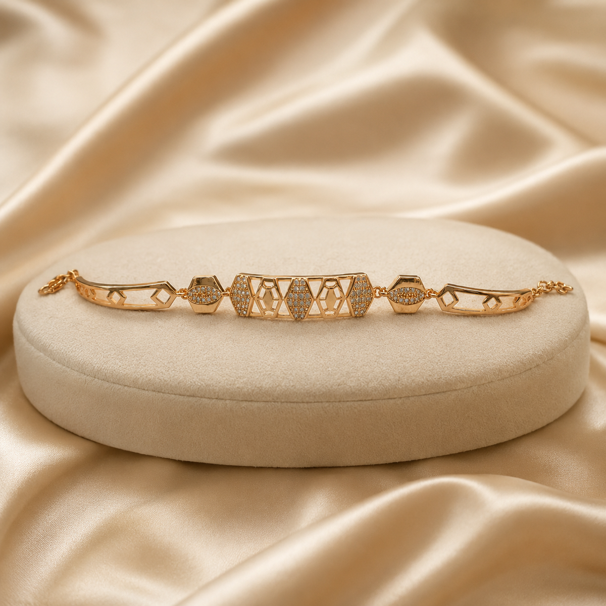 YLOCART Gold Plated American Diamond Bracelet for Women | Elegant Geometric Crystal Bracelet | Stylish Party Wear & Daily Wear Jewellery