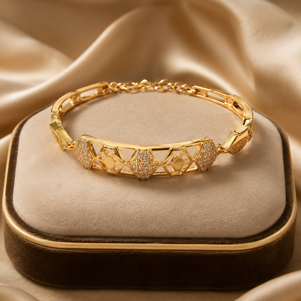 YLOCART Gold Plated American Diamond Bracelet for Women | Elegant Geometric Crystal Bracelet | Stylish Party Wear & Daily Wear Jewellery