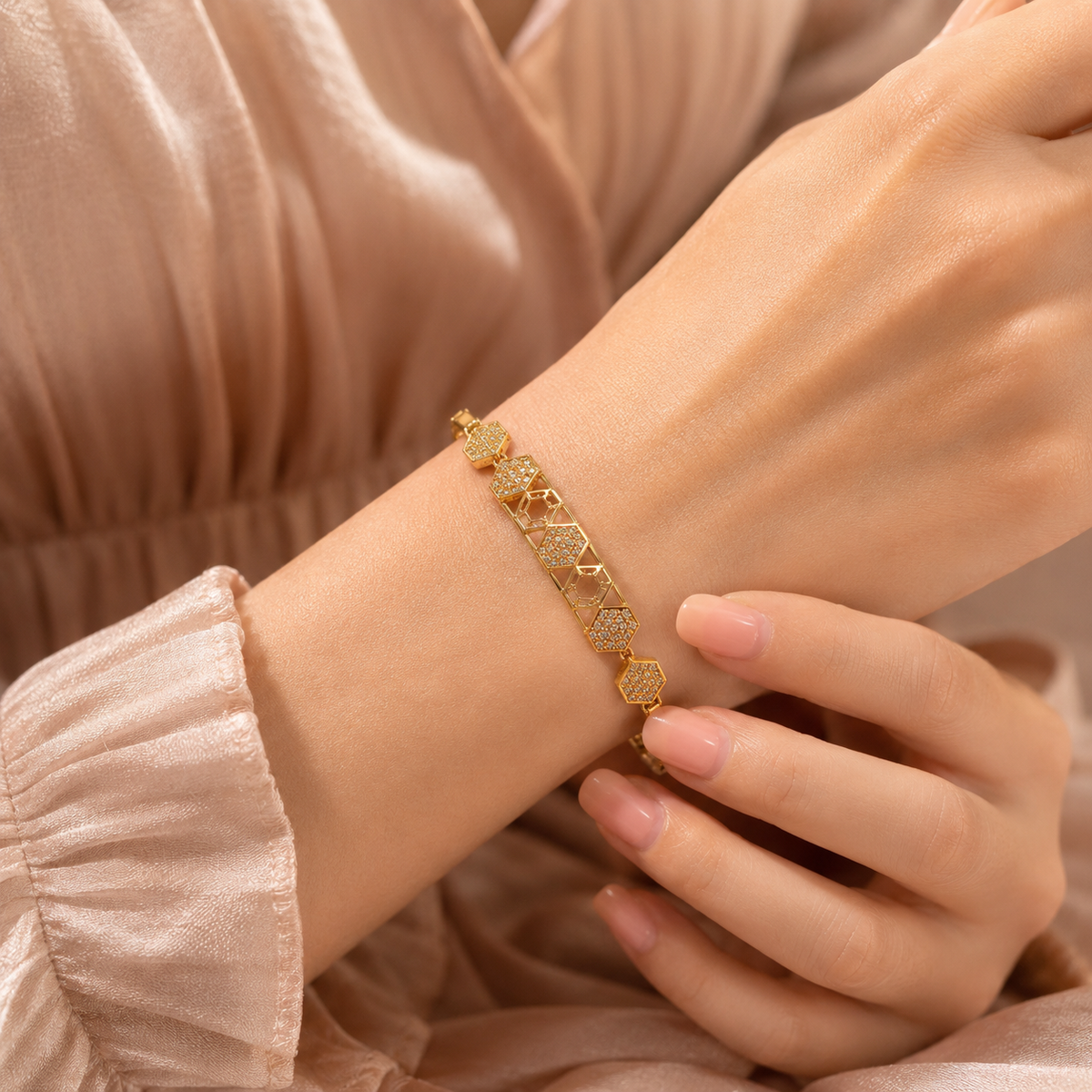 YLOCART Gold Plated American Diamond Bracelet for Women | Elegant Geometric Crystal Bracelet | Stylish Party Wear & Daily Wear Jewellery