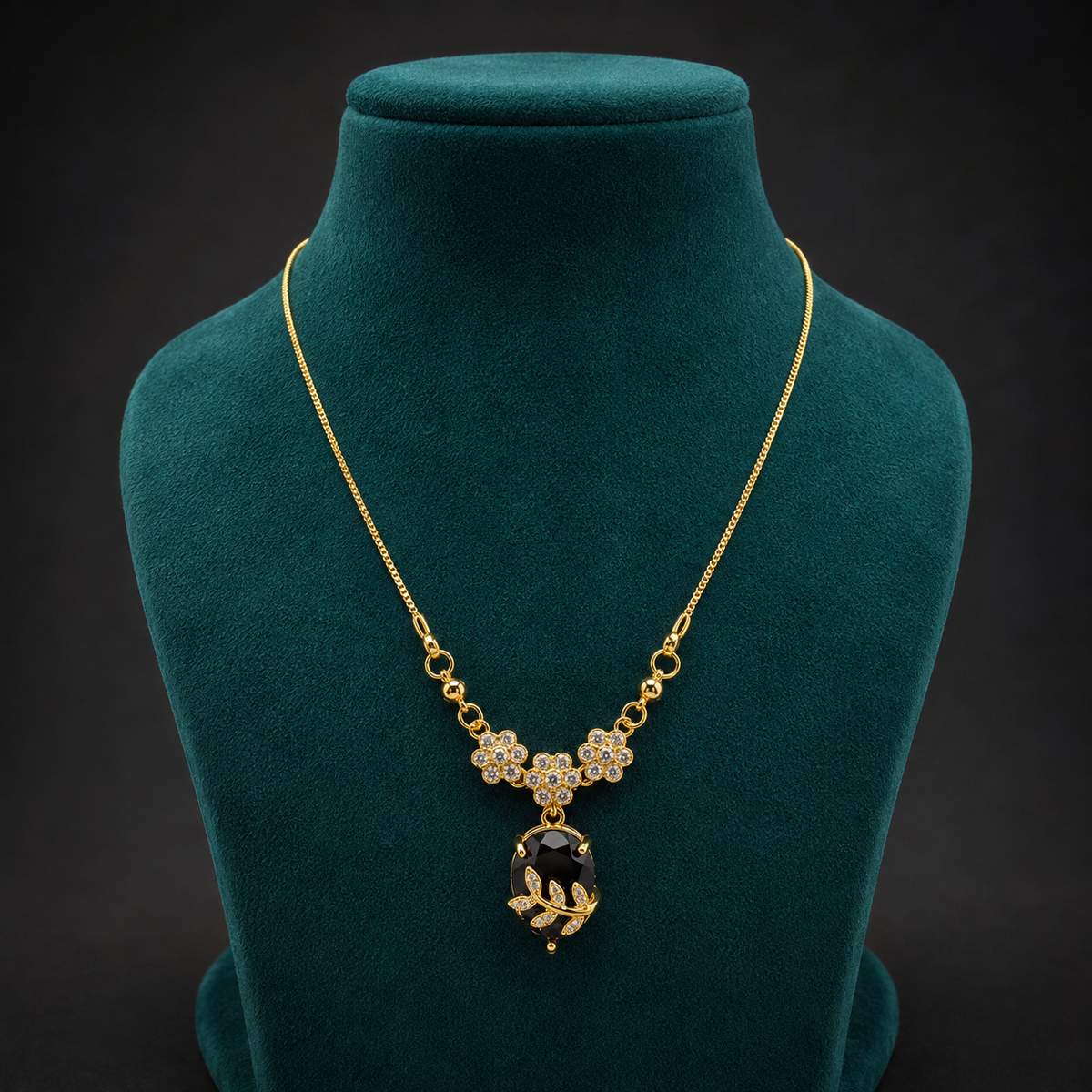 YLOCART Gold Plated Black Stone Floral Pendant Necklace for Women | Elegant Crystal Necklace | Designer Fashion Jewellery for Party, Wedding & Festive Wear