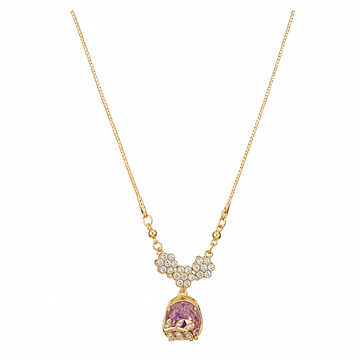 YLOCART Gold Plated Purple Stone Floral Pendant Necklace for Women | Elegant Designer Crystal Necklace | Party, Wedding & Festive Jewellery