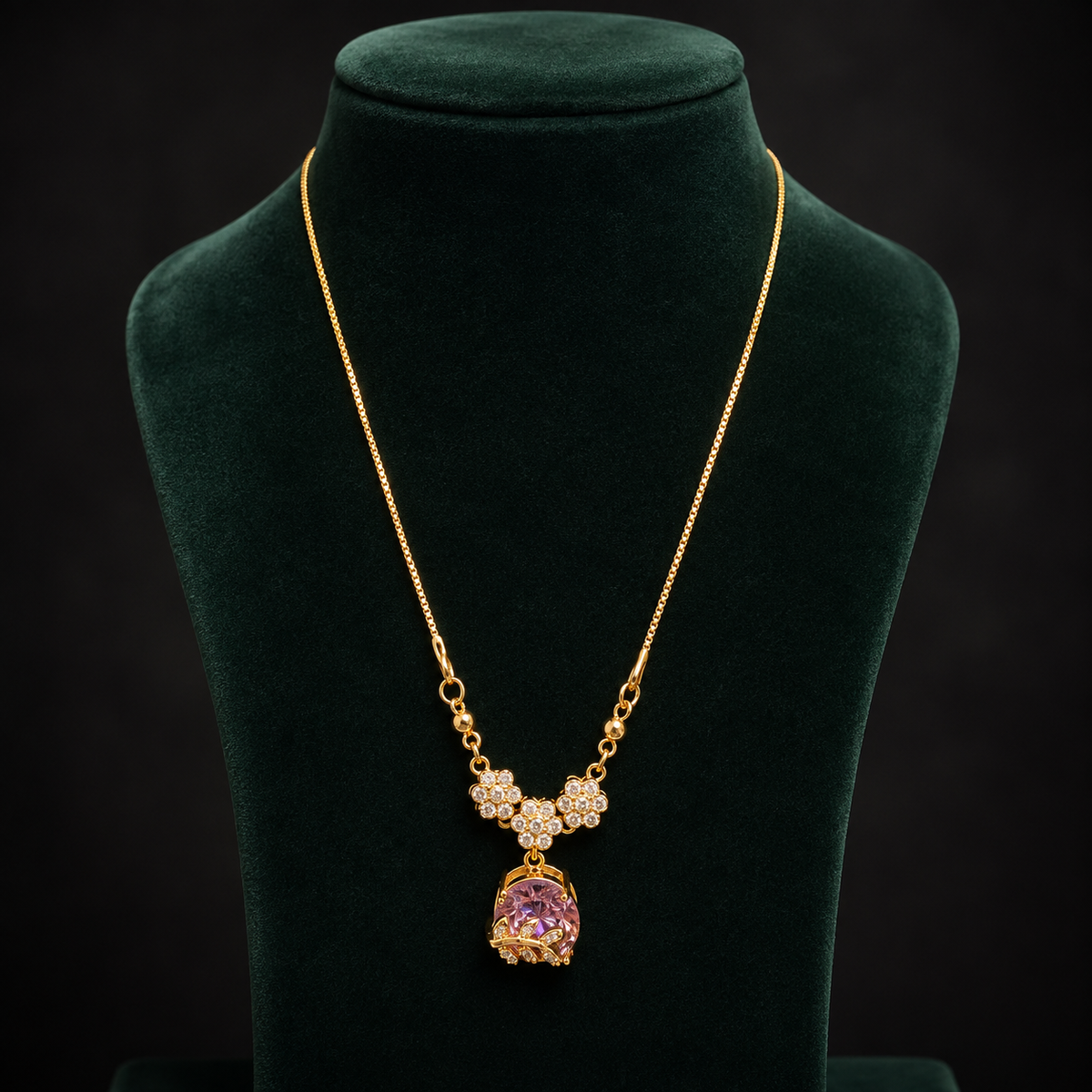 YLOCART Gold Plated Purple Stone Floral Pendant Necklace for Women | Elegant Designer Crystal Necklace | Party, Wedding & Festive Jewellery