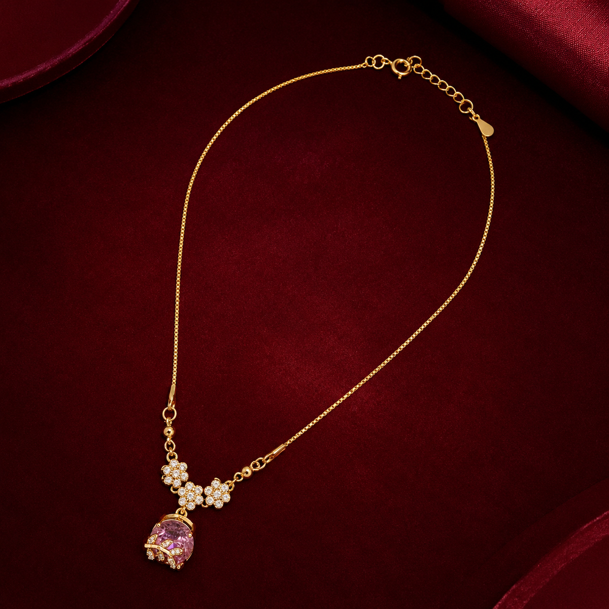 YLOCART Gold Plated Purple Stone Floral Pendant Necklace for Women | Elegant Designer Crystal Necklace | Party, Wedding & Festive Jewellery