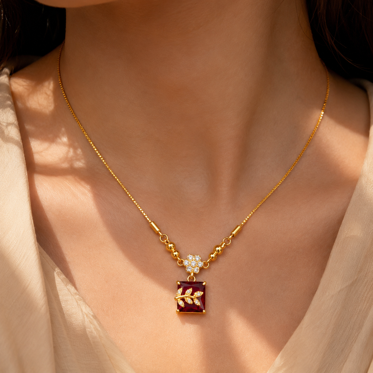YLOCART Gold Plated Red Stone Bracelet for Women | Elegant Floral Crystal Bracelet | Stylish Designer Fashion Jewellery for Party, Wedding & Festive Wear