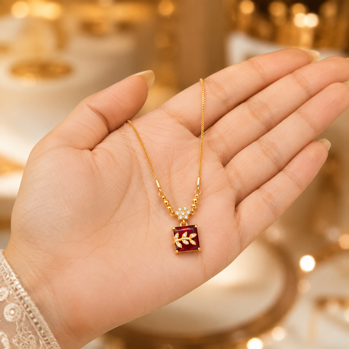 YLOCART Gold Plated Red Stone Bracelet for Women | Elegant Floral Crystal Bracelet | Stylish Designer Fashion Jewellery for Party, Wedding & Festive Wear
