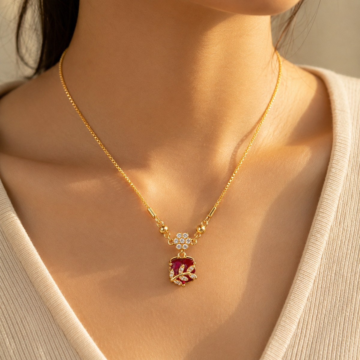 YLOCART Gold Plated Red Stone Bracelet for Women | Elegant Floral Crystal Designer Bracelet | Stylish Fashion Jewellery for Party, Wedding & Festive Wear
