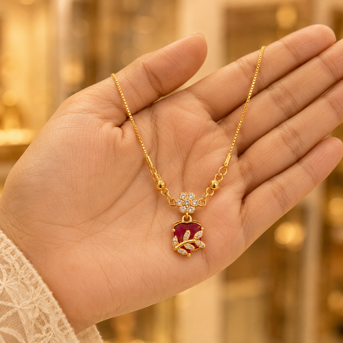 YLOCART Gold Plated Red Stone Bracelet for Women | Elegant Floral Crystal Designer Bracelet | Stylish Fashion Jewellery for Party, Wedding & Festive Wear