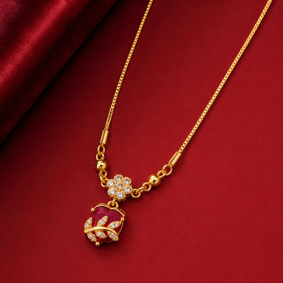 YLOCART Gold Plated Red Stone Bracelet for Women | Elegant Floral Crystal Designer Bracelet | Stylish Fashion Jewellery for Party, Wedding & Festive Wear
