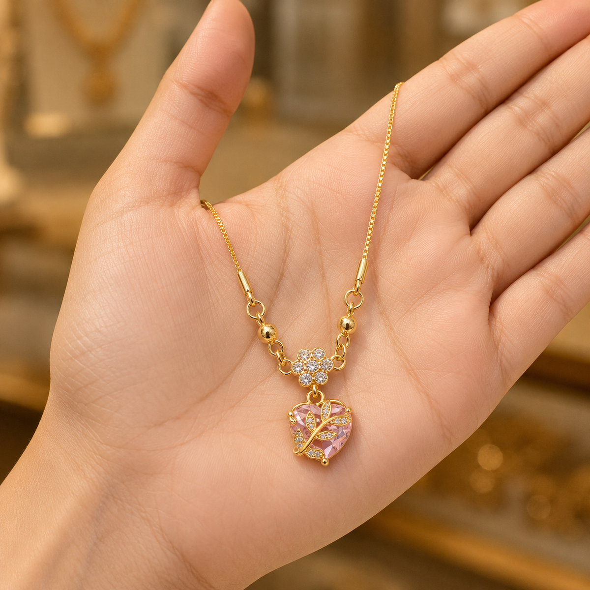YLOCART Gold Plated Pink Heart Stone Bracelet for Women | Floral Crystal Heart Charm Bracelet | Elegant Designer Fashion Jewellery for Party, Wedding & Festive Wear
