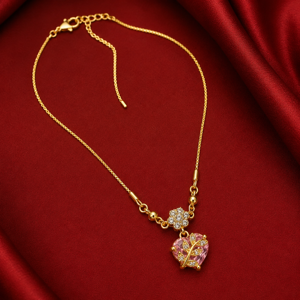 YLOCART Gold Plated Pink Heart Stone Bracelet for Women | Floral Crystal Heart Charm Bracelet | Elegant Designer Fashion Jewellery for Party, Wedding & Festive Wear