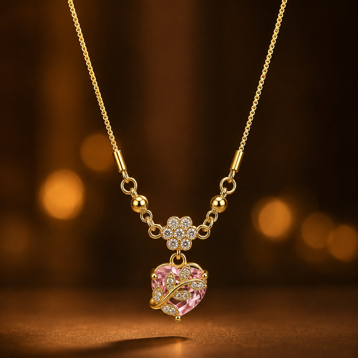 YLOCART Gold Plated Pink Heart Stone Bracelet for Women | Floral Crystal Heart Charm Bracelet | Elegant Designer Fashion Jewellery for Party, Wedding & Festive Wear