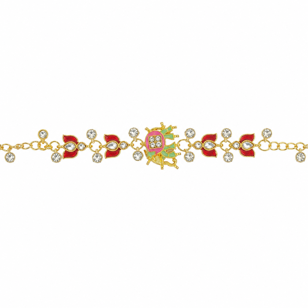 YLOCART Gold Plated Multicolor Designer Bracelet for Women | Red Green Enamel Style Crystal Bracelet | Traditional Fashion Jewellery for Party & Festive Wear