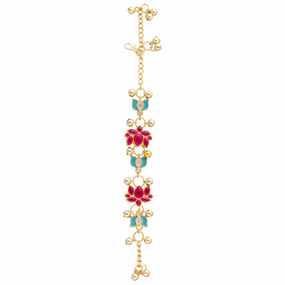 YLOCART Gold Plated Multicolor Designer Bracelet for Women | Pink & Blue Stone Floral Bracelet | Traditional Fashion Jewellery for Party & Festive Wear