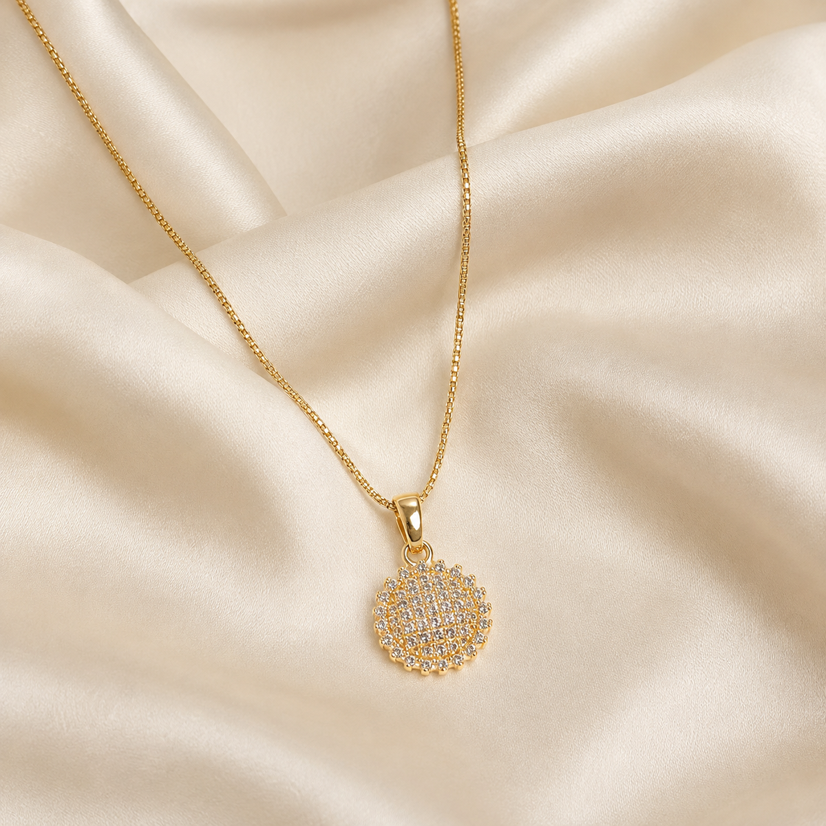 Gold Tone Round Pendant Necklace for Women | Elegant Designer Chain Necklace for Daily Wear & Special Occasions