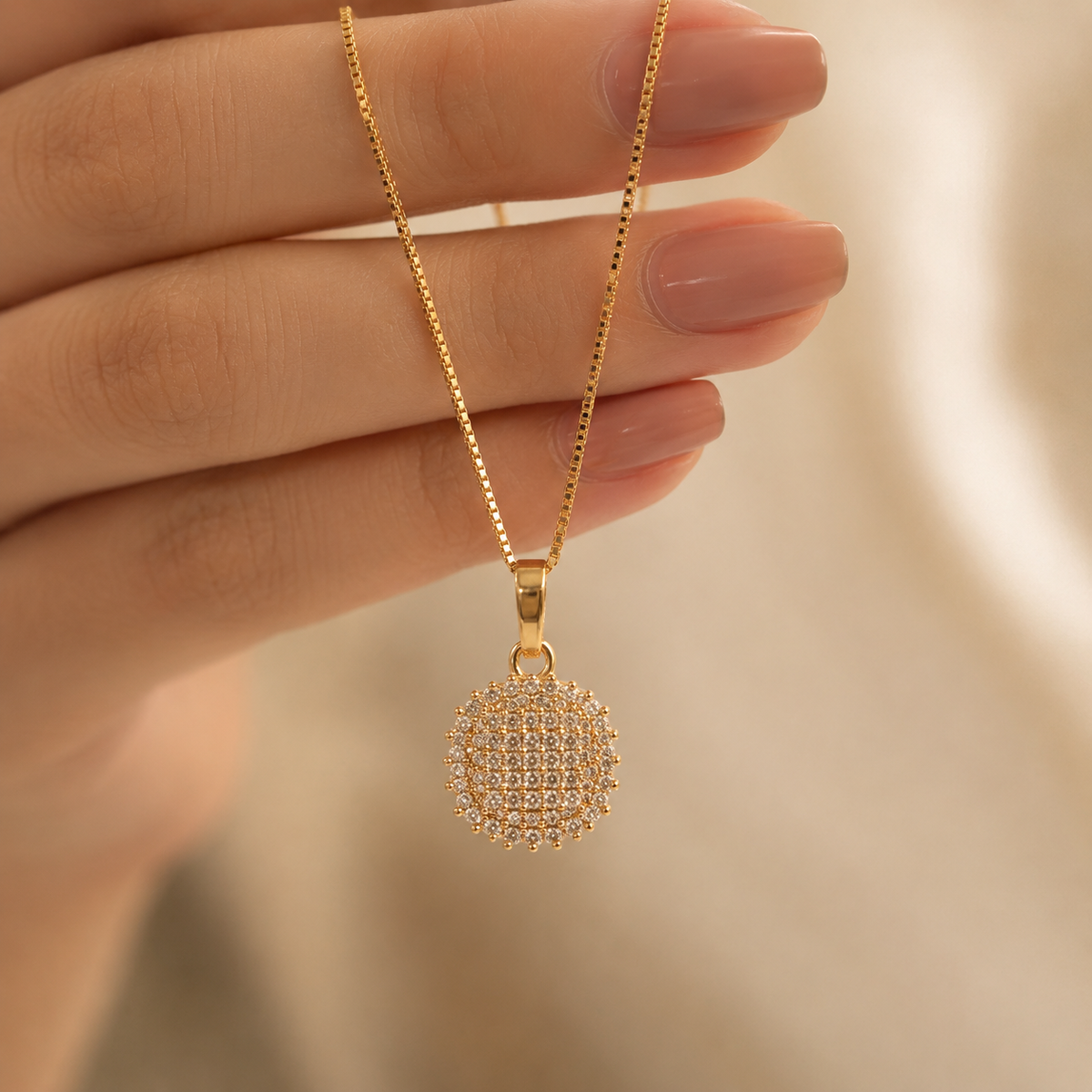Gold Tone Round Pendant Necklace for Women | Elegant Designer Chain Necklace for Daily Wear & Special Occasions