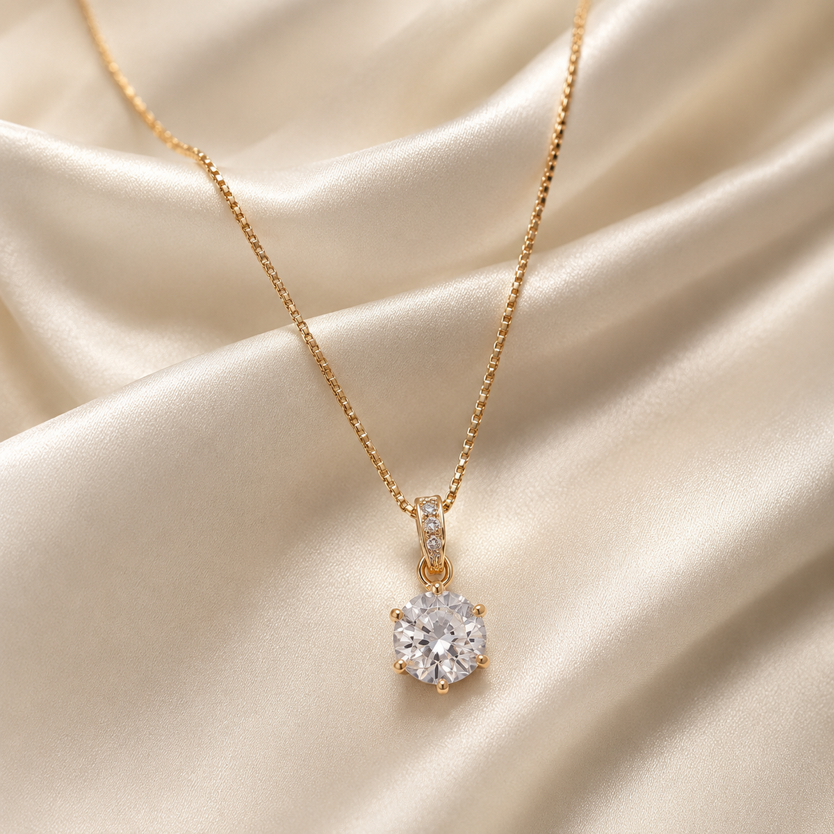 Rose Gold Round Solitaire Pendant Necklace for Women | Elegant Crystal Pendant Chain for Daily Wear & Party