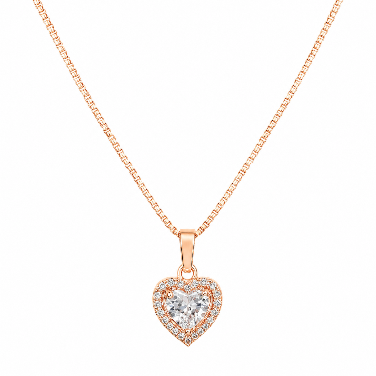 Rose Gold Heart Pendant Necklace for Women | Heart-Shaped Crystal Stone Chain Necklace for Women & Girls