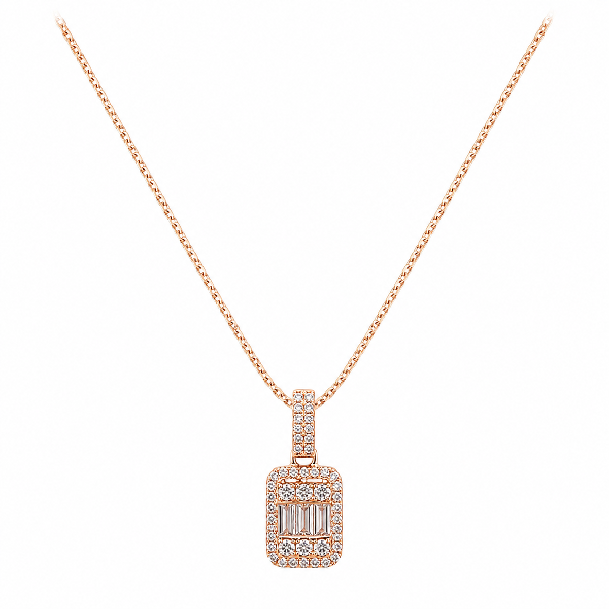 Rose Gold Rectangular Pendant Necklace for Women | Elegant Crystal Stone Designer Chain Necklace