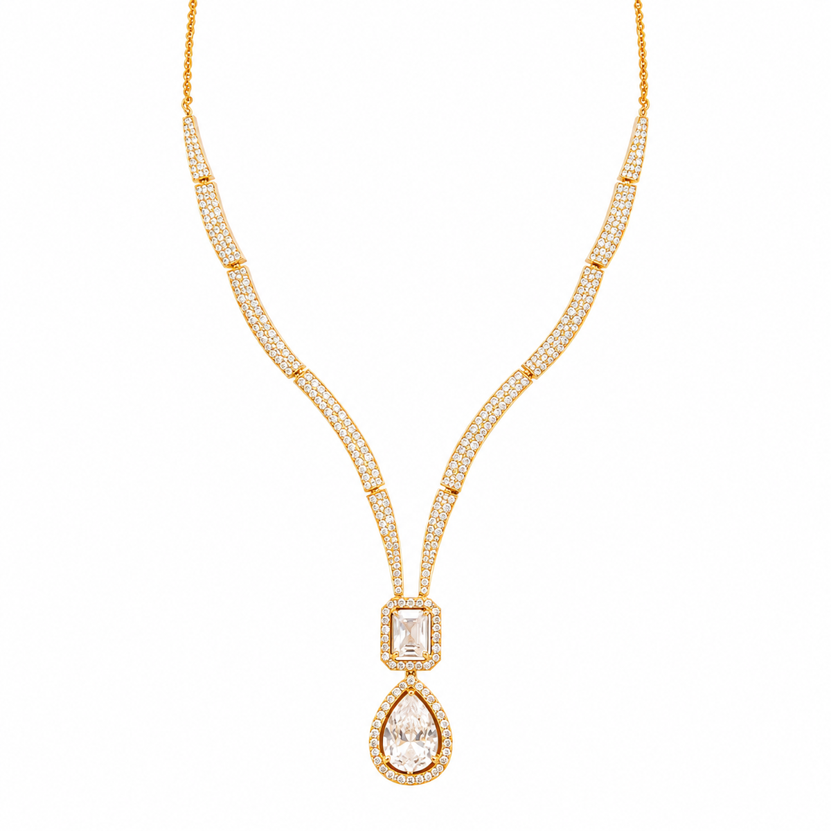 YLOCART Gold Plated CZ Necklace and Earrings Set for Women | Elegant Crystal Pendant Jewellery Set | Party, Wedding & Festive Wear