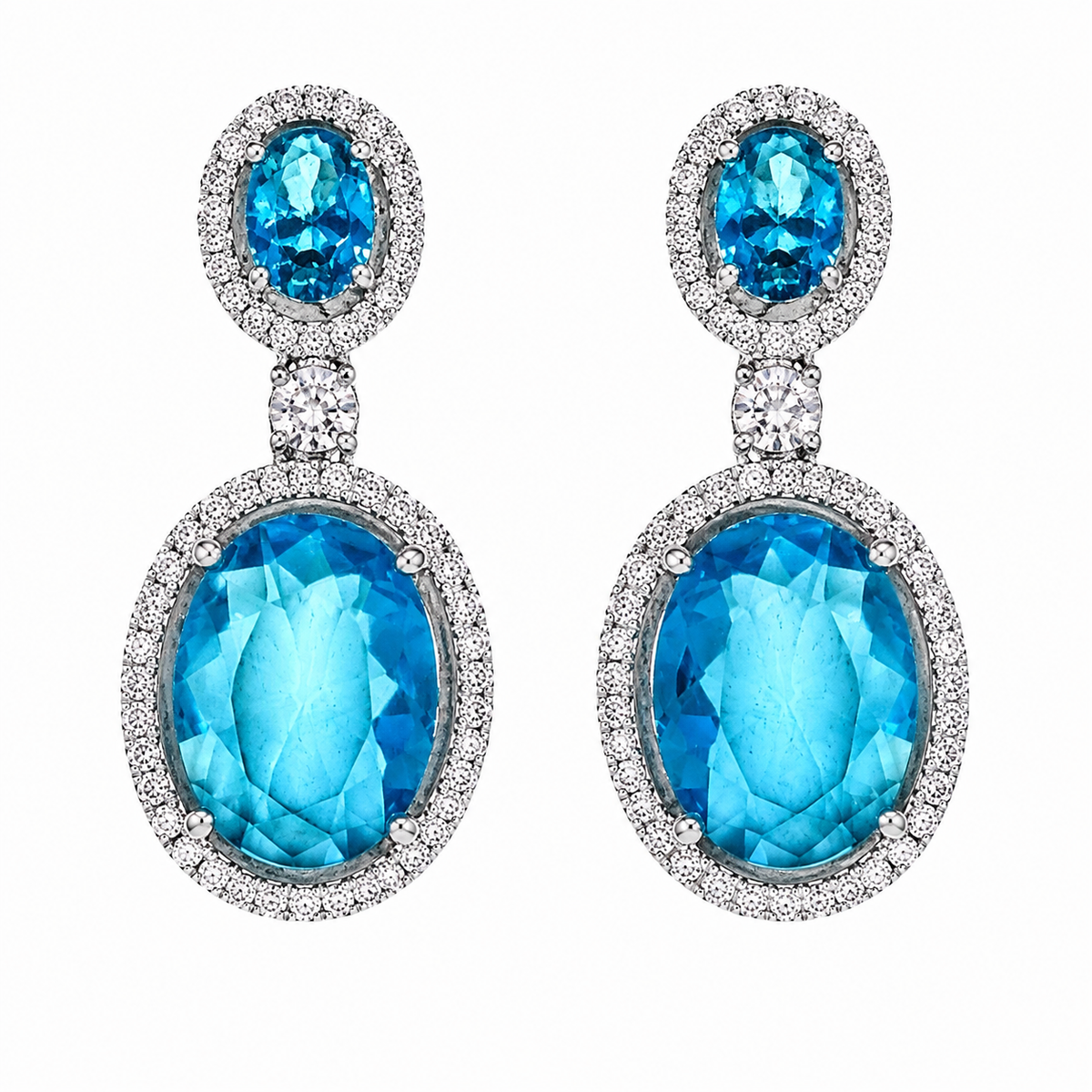 Blue Oval Drop Earrings for Women | Crystal Studded Double Oval Earrings | Elegant Party Wear Jewellery