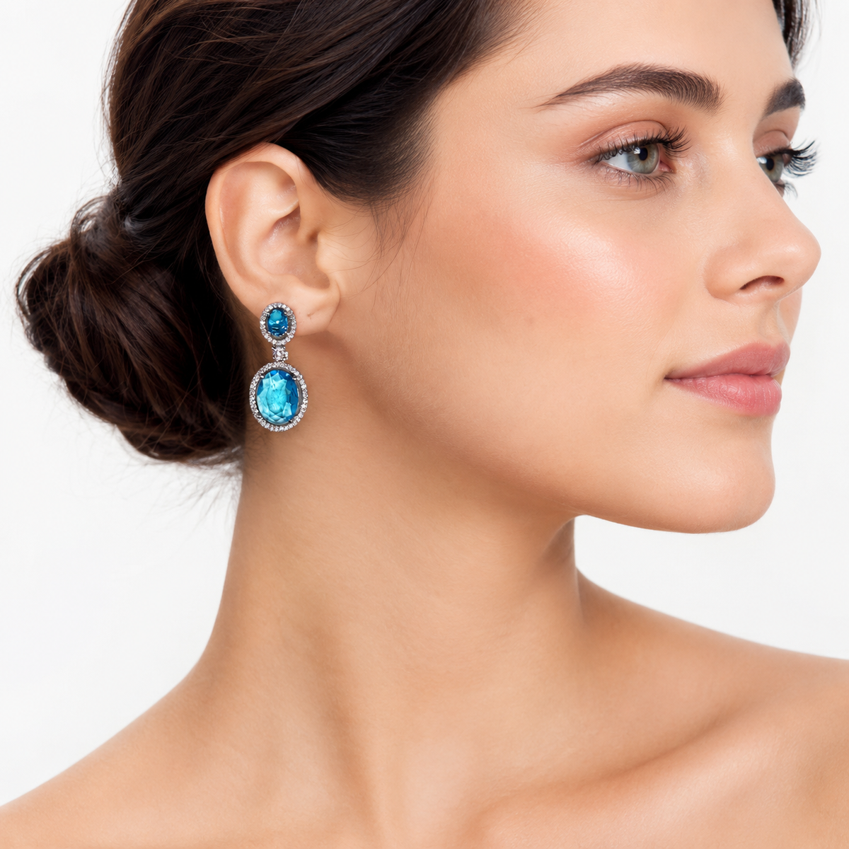 Blue Oval Drop Earrings for Women | Crystal Studded Double Oval Earrings | Elegant Party Wear Jewellery