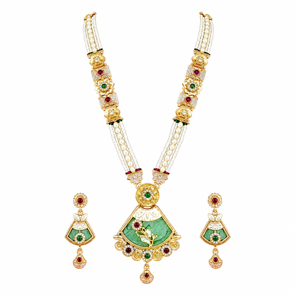 YLOCART Gold Tone Pearl Necklace and Earrings Set for Women | Traditional Ethnic Bridal Jewellery