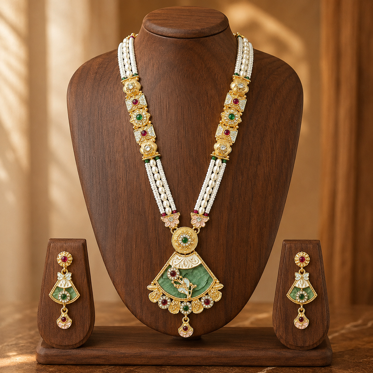 YLOCART Gold Tone Pearl Necklace and Earrings Set for Women | Traditional Ethnic Bridal Jewellery