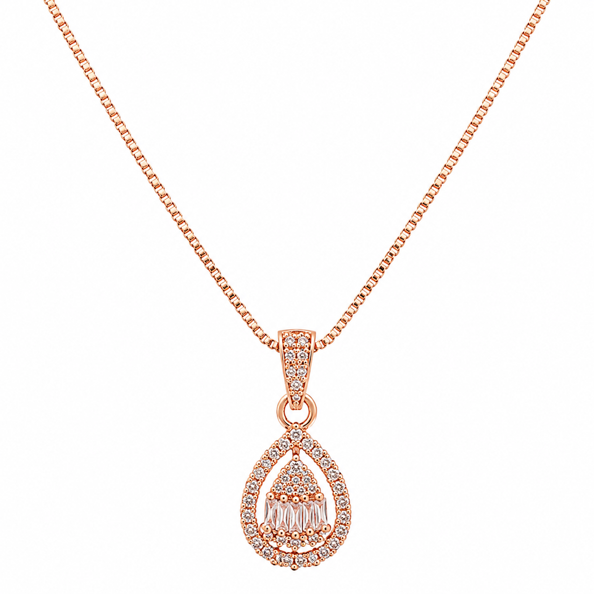 YLOCART Rose Gold Plated CZ Pendant Necklace for Women | Elegant Crystal Teardrop Necklace Jewellery