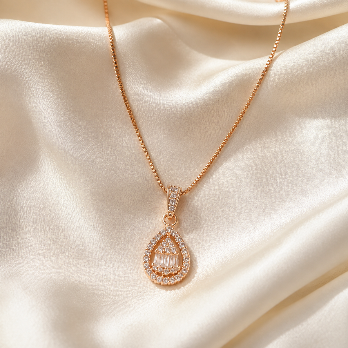 YLOCART Rose Gold Plated CZ Pendant Necklace for Women | Elegant Crystal Teardrop Necklace Jewellery