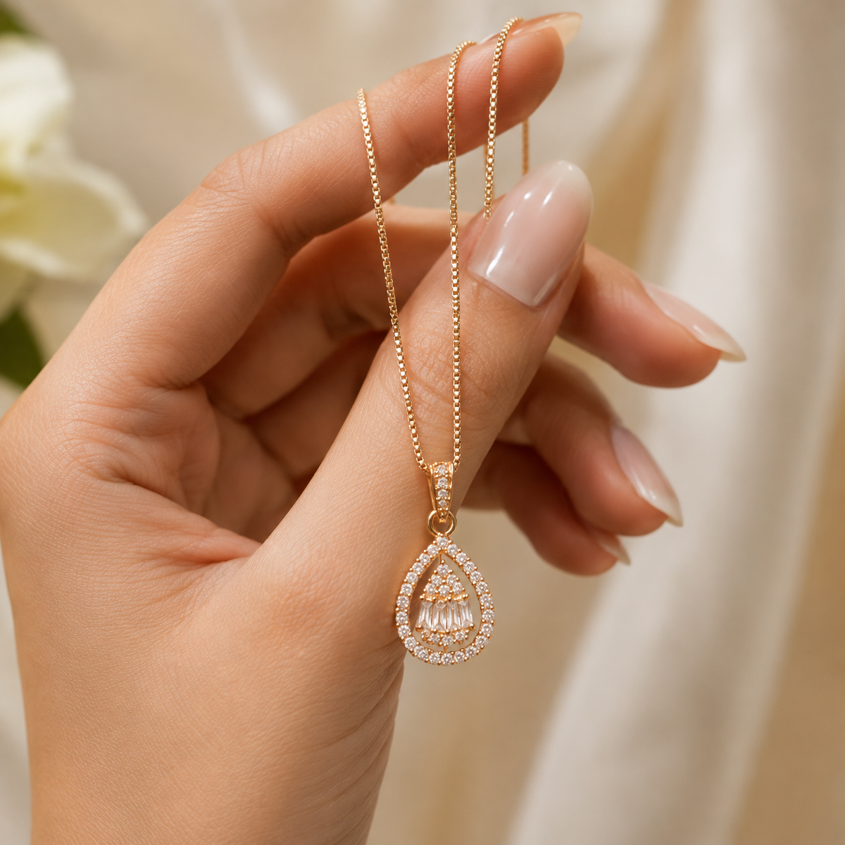 YLOCART Rose Gold Plated CZ Pendant Necklace for Women | Elegant Crystal Teardrop Necklace Jewellery
