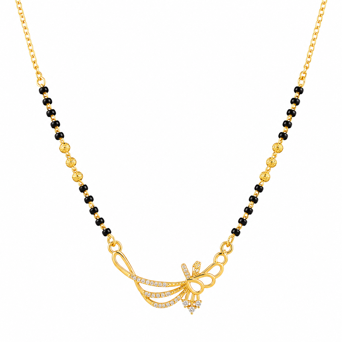 Gold Plated Black Beads Butterfly Pendant Mangalsutra Necklace for Women
