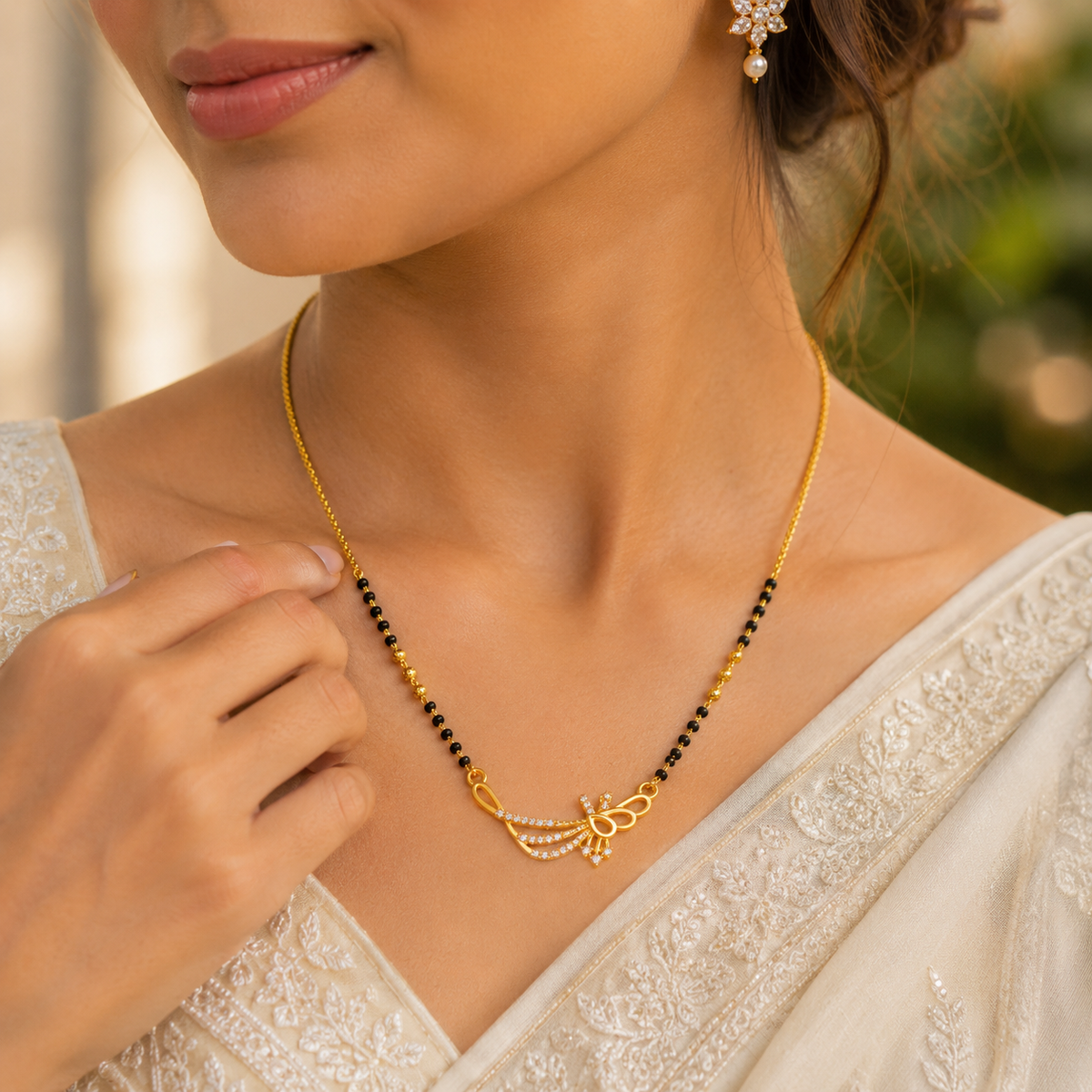 Gold Plated Black Beads Butterfly Pendant Mangalsutra Necklace for Women