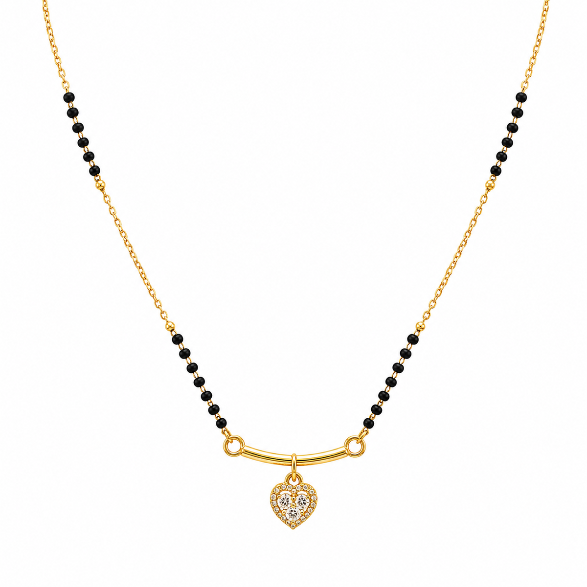 Gold Plated Black Beads Heart Pendant Mangalsutra Necklace for Women