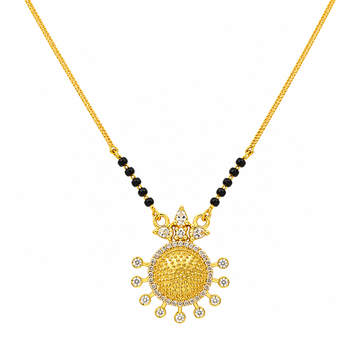 Gold Plated Black Beads Designer Round Pendant Mangalsutra Necklace for Women