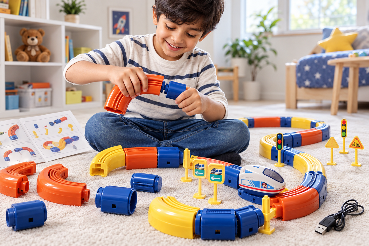 Magic Track Car DIY 3D Building Set for Kids, Modular Railway Track Puzzle with Electric Train, Creative STEM Construction Toy for Boys & Girls, Ages 3+