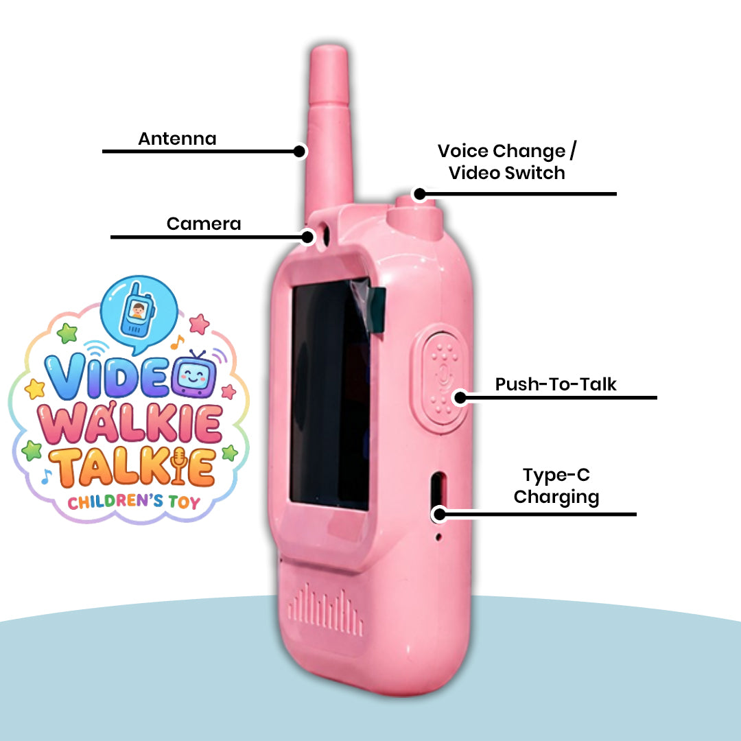 Kids Video Walkie Talkie with Camera, Video Calling, Voice Changer, Push-to-Talk, Type-C Rechargeable Two-Way Communication Toy
