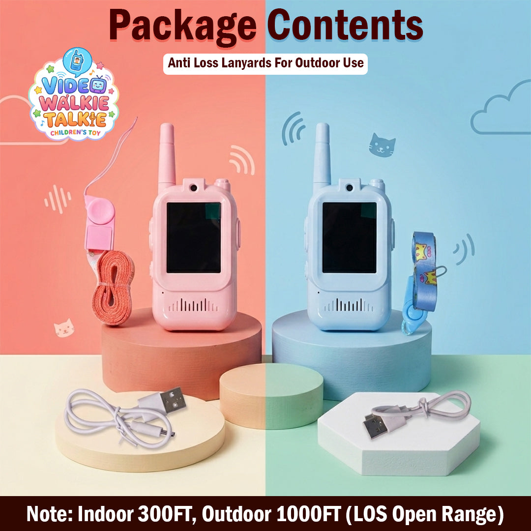 Kids Video Walkie Talkie with Camera, Video Calling, Voice Changer, Push-to-Talk, Type-C Rechargeable Two-Way Communication Toy